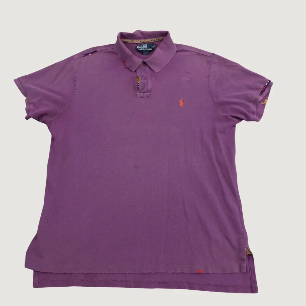 Polo Ralph Lauren Polo Shirt Aztec Mayan Men XL Purple Bead Embroidery Custom Fi